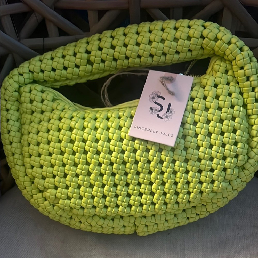 New Sincerly Jules Lime Green Woven Bag NWT
